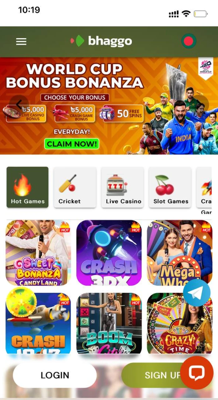 Official website of Bhaggo online casino on iOS phone.