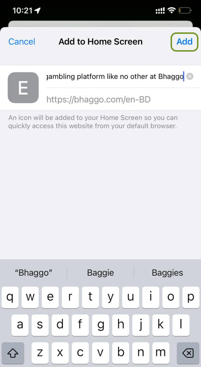 Add Bhaggo online casino app to your iOS phone screen.
