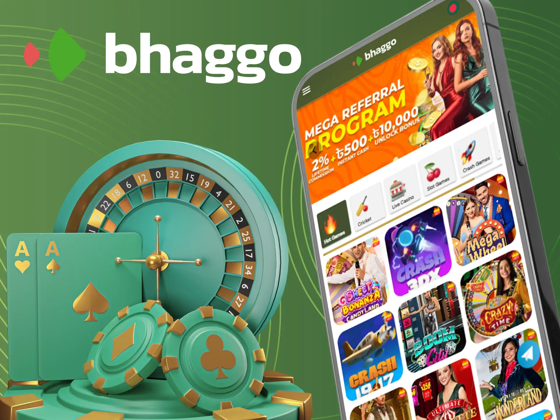 What does the Bhaggo online casino interface look like on your phone.