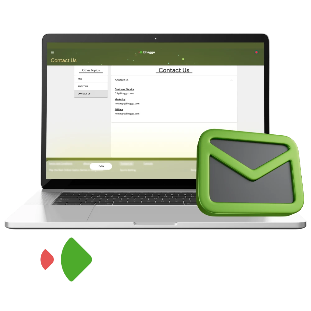 What contacts does the support service of the Bhaggo online casino website.