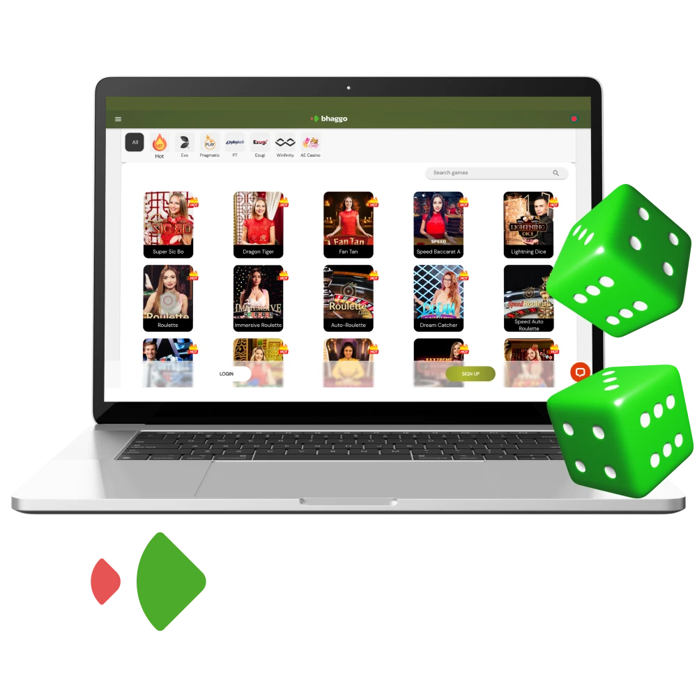 Live casino games at Bhaggo.