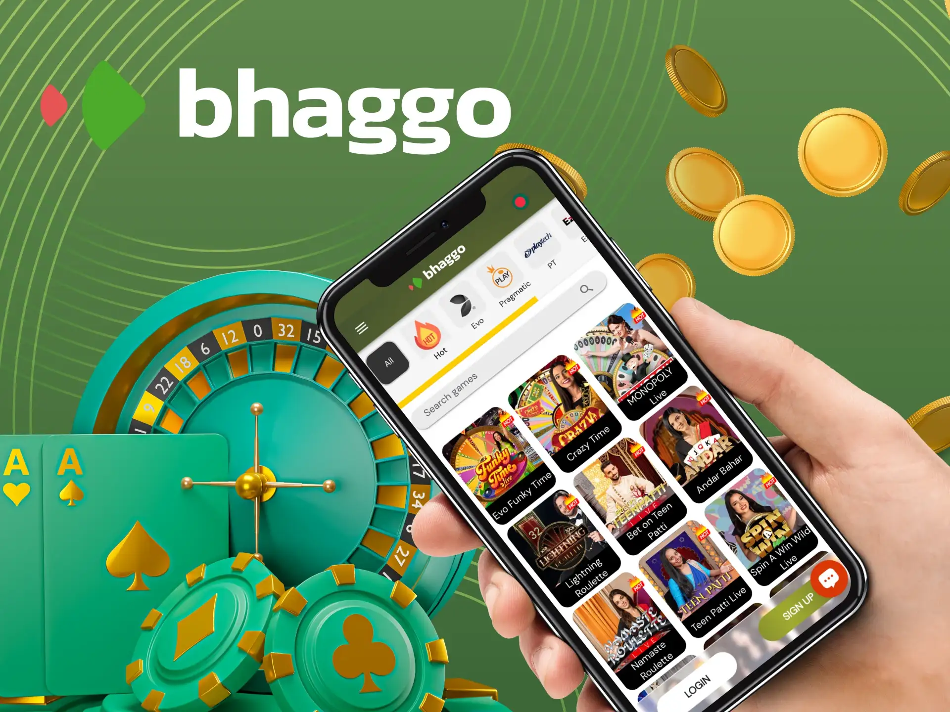 Mobile app for Bhaggo live casino.