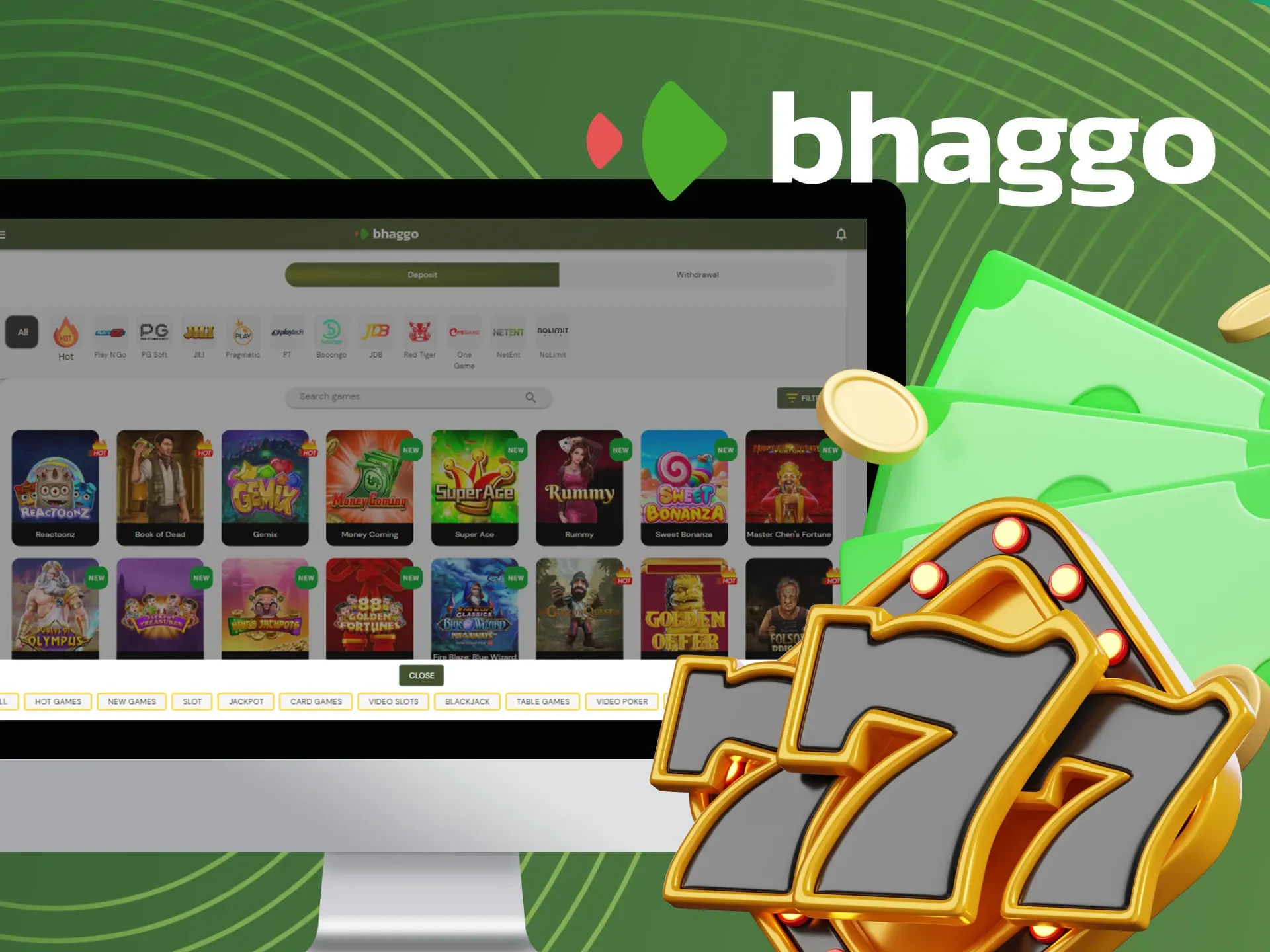 Variety of slot games types at Bhaggo.
