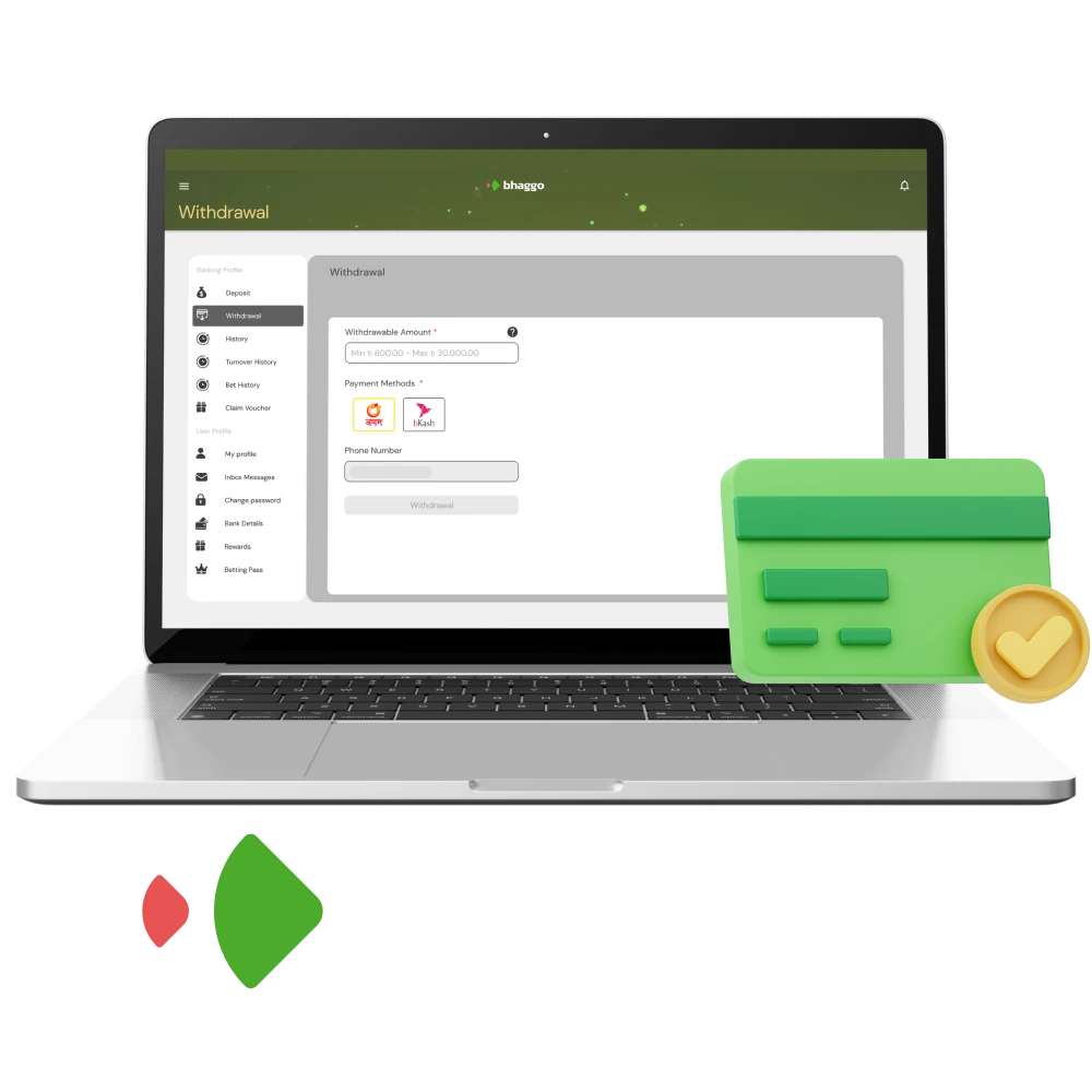 How can I withdraw money from my Bhaggo online casino account.
